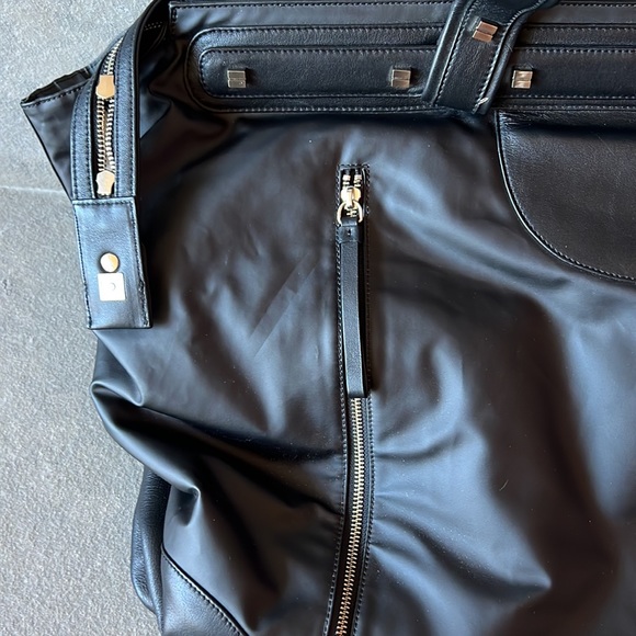 Bodhi large black Leather Coated Linen Trim Weekender Duffle Overnight Bag - Picture 8 of 12